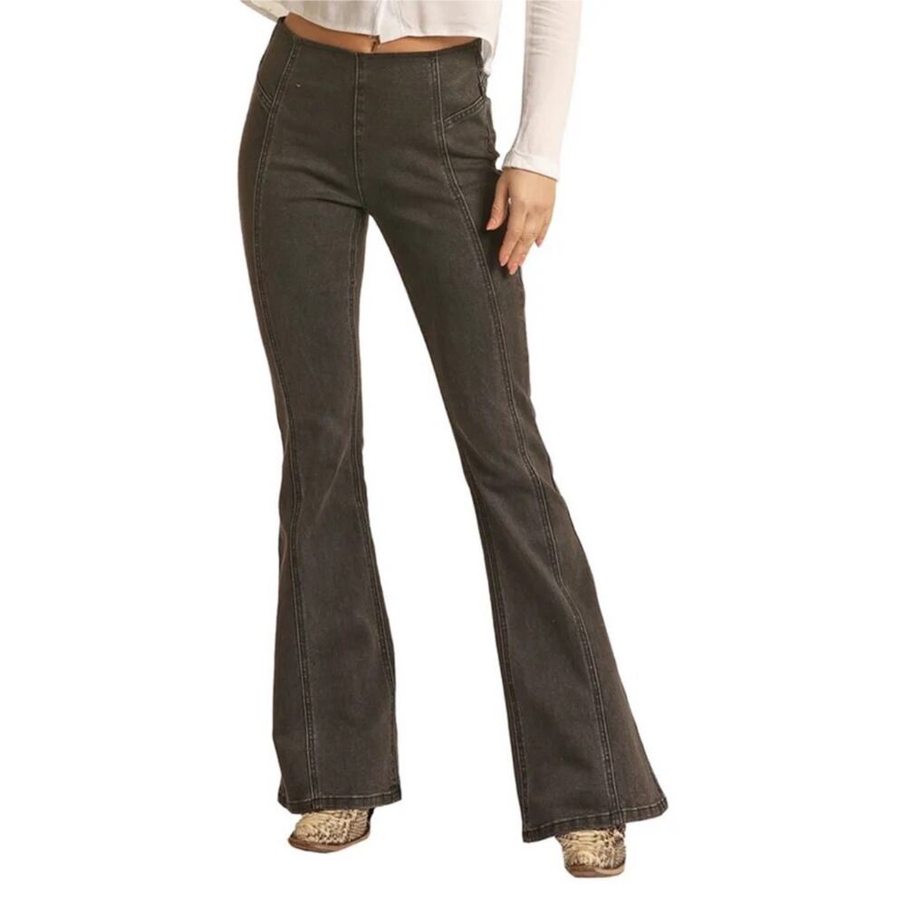 Rock & Roll Denim Jeans Baragin Bell Pull On Flare Black Size 27 x 36
